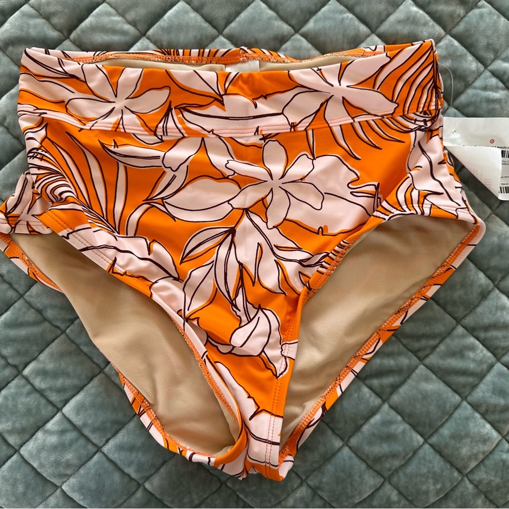 NWT Kona Sol Full Coverage Bottom Orange Tropical Print - Size M